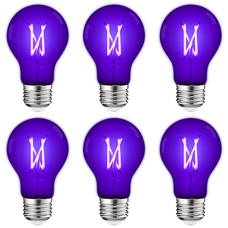 Luxrite A19 LED Edison Black Light Bulb 6W UVA397-407nm Enclosed Fixture Rated E26 Base, 6PK LR21729-6PK